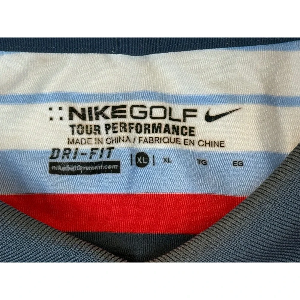 NIKE Golf Polo Shirt Men's Striped Red Blue White Short Sleeve Dri-Fit Casual XL